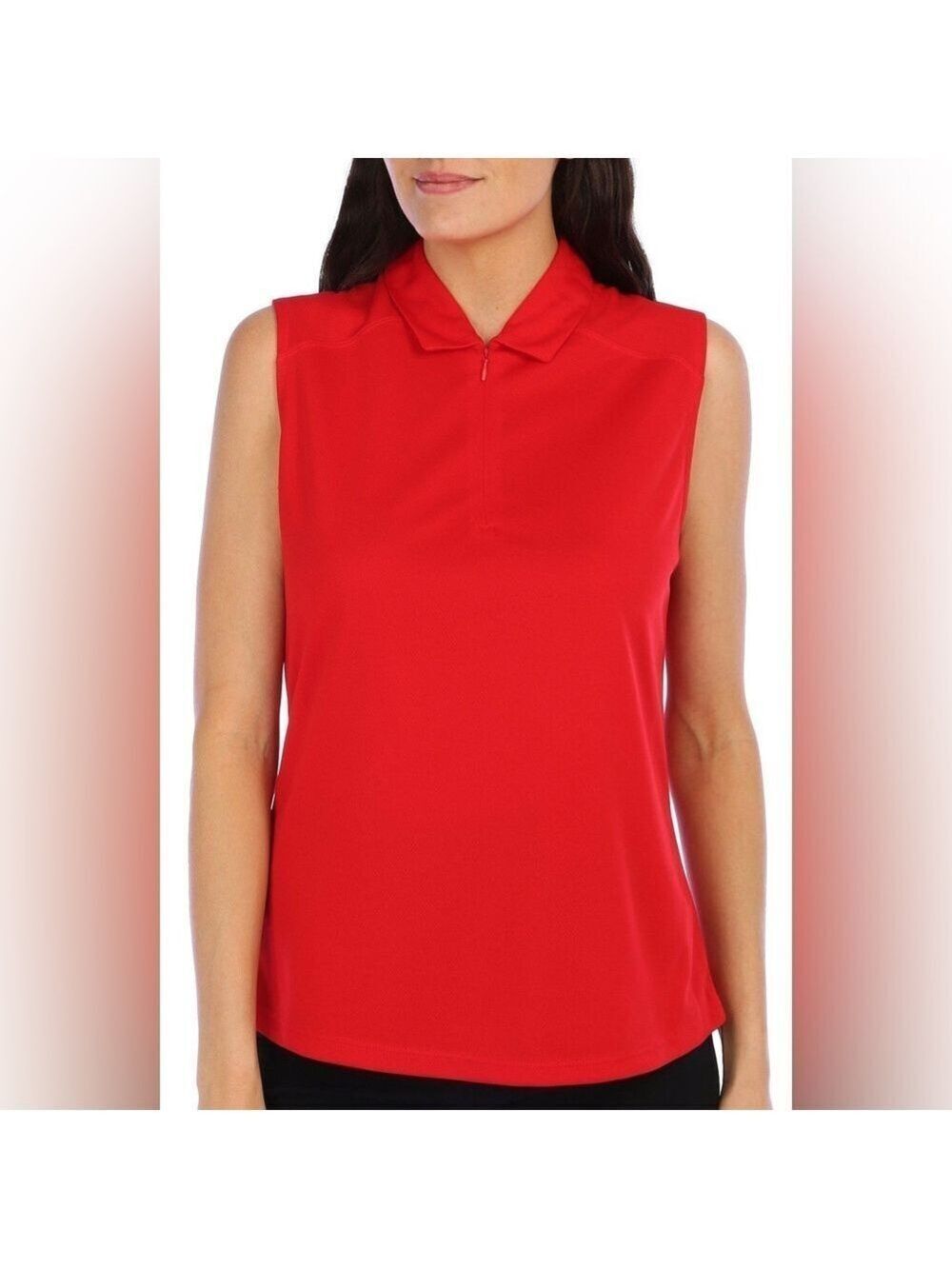 PGA Tour Airflow Sleeveless Polo Golf Shirt V-Neck Red Size M
